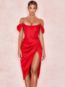 Qualitäts-Satin-Bodycon-Kleid-Frauen-Partei-Kleid 2021 Neuheiten Weißes Midi-Bodycon-Kleid-Promi-Abend-Verein-Kleid