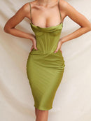 Qualitäts-Satin-Bodycon-Kleid-Frauen-Partei-Kleid 2021 Neuheiten Weißes Midi-Bodycon-Kleid-Promi-Abend-Verein-Kleid