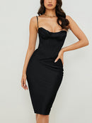 Qualitäts-Satin-Bodycon-Kleid-Frauen-Partei-Kleid 2021 Neuheiten Weißes Midi-Bodycon-Kleid-Promi-Abend-Verein-Kleid