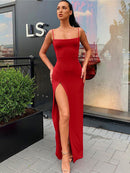 Rückenfrei Sexy Strap Split Sommerkleid Frauen Elastische Lange Kleider Ärmelloses Leibchen Clubwear Abendgesellschaft Kleid Damen Robe