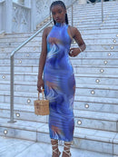 Hawthaw Frauen-Sommer-Art- und Weiserückenfreies ärmelloses gedrucktes figurbetontes dünnes Bleistift-Kleid 2021 weibliche Kleidung Streetwear Großhandel