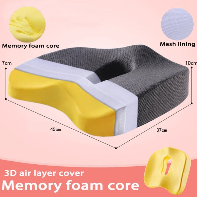 Memory Foam Seat Cushion Orthopedic Pillow Coccyx Office Chair Cushion Support Waist Back Pillow Car Seat Hip Massage Pad Sets