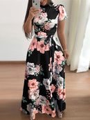Vestido largo de verano para mujer 2022 Casual manga larga bohemio estampado Floral Maxi vestido cuello alto vendaje elegante Vestidos de fiesta Vestidos