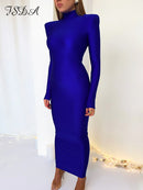 FSDA Midi Grün Langarm 2022 Frauen Kleid Party Herbst Winter Rollkragen Schwarz Sexy Bodycon Kleider Elegant Club