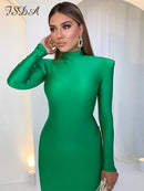 FSDA Midi Grün Langarm 2022 Frauen Kleid Party Herbst Winter Rollkragen Schwarz Sexy Bodycon Kleider Elegant Club