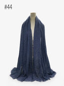 Plissee Plain Hijab Schal Muslimische Frauen Baumwolle Crinkle Stirnband Schleier Schals 2021 Mode Islamische Kopftuch Kopf Wraps Turban