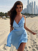 Cryptographic satén Sexy sin espalda sin mangas fiesta noche Club Wrap Mini Vestidos tirantes finos vestido elegante Vestidos sólidos