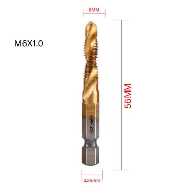 Juego de brocas métricas de 6 uds., vástago hexagonal, broca de tornillo HSS chapada en titanio, máquina compuesta, grifo M3 M4 M5 M6 M8 M10, herramientas manuales