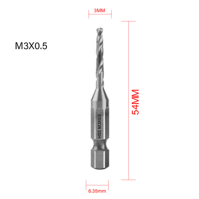 Juego de brocas métricas de 6 uds., vástago hexagonal, broca de tornillo HSS chapada en titanio, máquina compuesta, grifo M3 M4 M5 M6 M8 M10, herramientas manuales