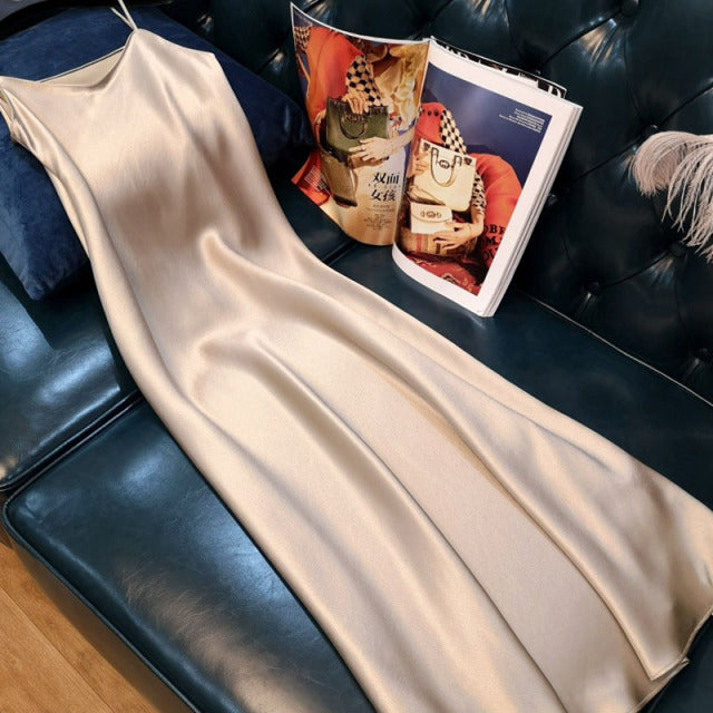 Ordfree 2022 verano mujer vestido largo de satén con tirantes finos elegante señora Sexy vestido de fiesta de satén de talla grande S-4XL
