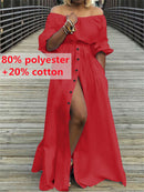 Damen Kleid 2022 Celmia Sommer High Split Weiß Langes Sommerkleid Sexy Hohe Taille Maxi Roben Dreiviertel Ärmel Party Vestidos