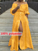 Damen Kleid 2022 Celmia Sommer High Split Weiß Langes Sommerkleid Sexy Hohe Taille Maxi Roben Dreiviertel Ärmel Party Vestidos