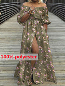 Damen Kleid 2022 Celmia Sommer High Split Weiß Langes Sommerkleid Sexy Hohe Taille Maxi Roben Dreiviertel Ärmel Party Vestidos