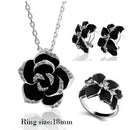 Mode Rose Blume Emaille Schmuck Set Rose Gold Farbe Schwarz Malerei Brautschmuck Sets für Frauen Hochzeit 82606