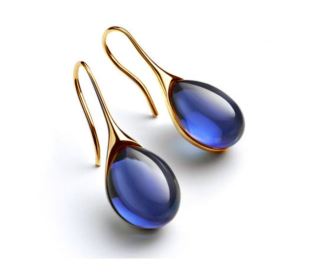 Pendientes de moda para mujer, pendientes colgantes de gancho de piedra Natural con incrustaciones de Color dorado delicado en 4 colores para mujer, joyería de compromiso de boda