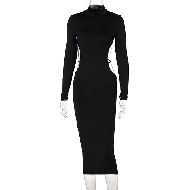 Elegant Backless Long Sleeve Slit Bodycon Dress for Women&
