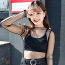 Fashion Brand New Hot Sexy Langarm Durchsichtig Netz Fischnetz Casual Top T-Shirt Sheer Black Lace Star Dots Tops Frauen 2022