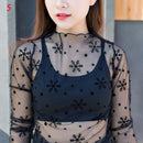Fashion Brand New Hot Sexy Langarm Durchsichtig Netz Fischnetz Casual Top T-Shirt Sheer Black Lace Star Dots Tops Frauen 2022