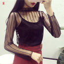 Fashion Brand New Hot Sexy Langarm Durchsichtig Netz Fischnetz Casual Top T-Shirt Sheer Black Lace Star Dots Tops Frauen 2022