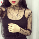 Fashion Brand New Hot Sexy Langarm Durchsichtig Netz Fischnetz Casual Top T-Shirt Sheer Black Lace Star Dots Tops Frauen 2022