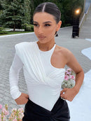 Cryptographic One Shoulder Sexy Backless Twist Bodysuits Frauen Langarm Top Slim High Waist Bodysuit Club Party Streetwear