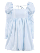 Mnealways18 Puffärmel Frau Partykleid Abendschicker quadratischer Kragen Ballkleid Kleid kurze beige Satinkleider plissierte Damen