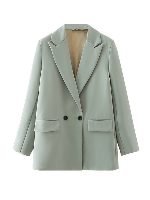 TRAF, chaqueta elegante de oficina para mujer, chaqueta de doble botonadura, abrigo Vintage a la moda con cuello entallado, ropa de abrigo de manga larga para mujer, Tops elegantes