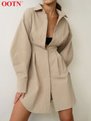 OOTN Sommer Plissee Hemdkleid Mode A-Linie Einreiher Freizeitkleider Umlegekragen Hohe Taille Festes Minikleid 2022