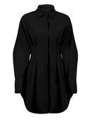 OOTN Sommer Plissee Hemdkleid Mode A-Linie Einreiher Freizeitkleider Umlegekragen Hohe Taille Festes Minikleid 2022