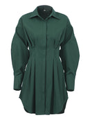 OOTN Sommer Plissee Hemdkleid Mode A-Linie Einreiher Freizeitkleider Umlegekragen Hohe Taille Festes Minikleid 2022