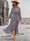 Primavera otoño vestido largo con estampado de vendaje para mujer 2022 nuevo cuello en V manga completa cintura alta invierno Maxi vestidos señoras elegantes