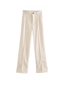 Pantalones rectos de piel sintética a la moda para Mujer TRAF, pantalones Vintage de cintura alta con cremallera y mosca para Mujer