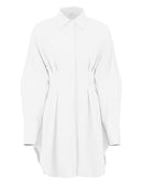 OOTN Sommer Plissee Hemdkleid Mode A-Linie Einreiher Freizeitkleider Umlegekragen Hohe Taille Festes Minikleid 2022