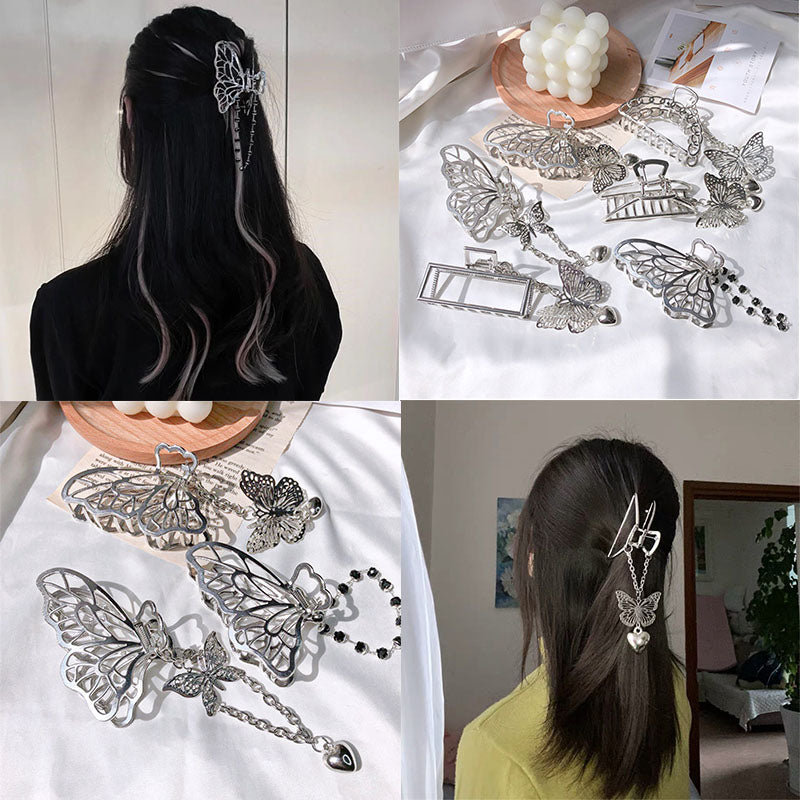2022 Schmetterling Metall Haargreifer Neue Vintage Goth Lange Quaste Liebe Anhänger Haarspangen für Frauen Party Haarschmuck Schmuck