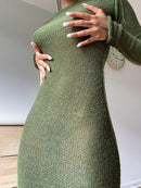 WJFZQM Neues gestricktes, figurbetontes Kleid Fairy Grunge Lässige Mode Streetwear Frauen Herbst Y2K Solide O-Ausschnitt Langarm Maxikleider