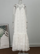 Ärmelloses Neckholder-Maxi-Sommerkleid für Damen, Mode, Rüschen, Strand, lange Robe, 2022, eleganter Slip, Urlaub, aushöhlen, Sommerkleid