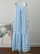 Ärmelloses Neckholder-Maxi-Sommerkleid für Damen, Mode, Rüschen, Strand, lange Robe, 2022, eleganter Slip, Urlaub, aushöhlen, Sommerkleid