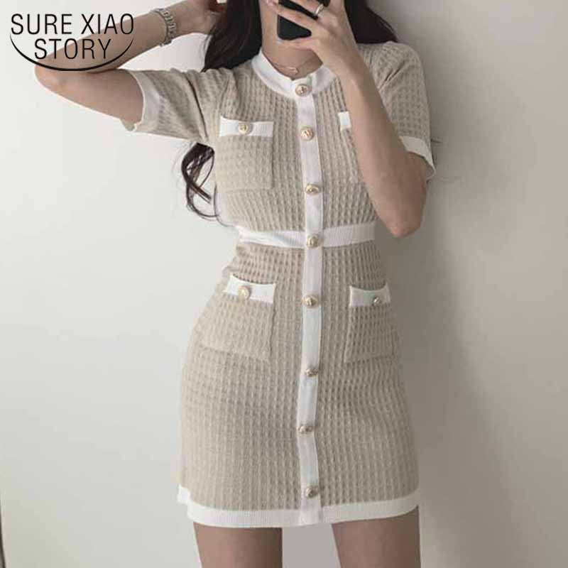 Elegante Vestido de punto de lana coreano 2022 fiesta verano negro ajustado botón Bodycon Mini Vestido Moda femenina Ropa Mujer 12105