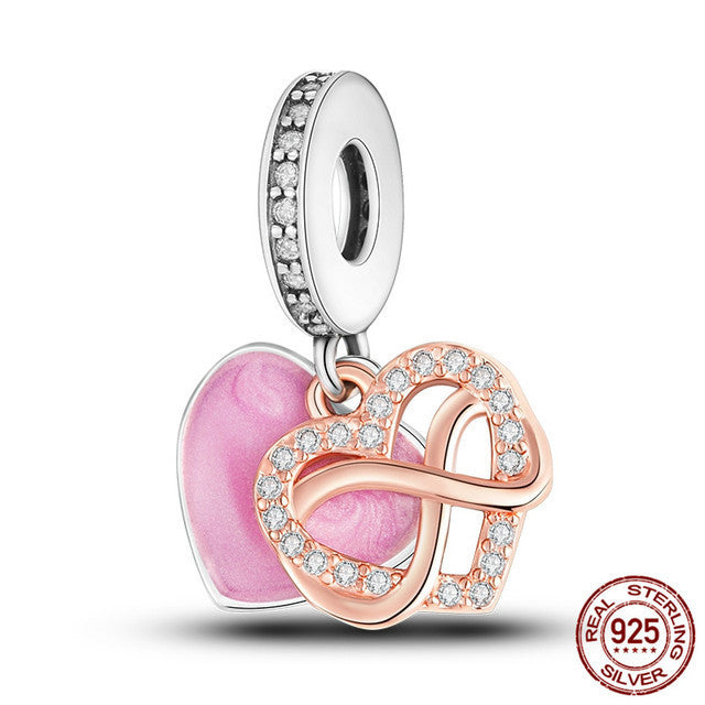 Einfacher Moment-Schlüsselring aus 925er Sterlingsilber, kleine Tasche, Herz-Charm-Halter, passend für Original-Pandora-Charm für Damen, Schmuck, Schlüsselanhänger