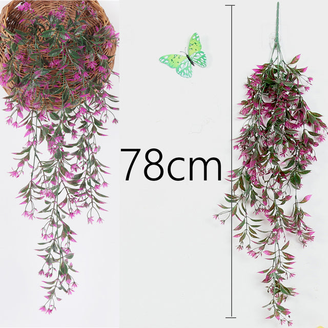 Planta de flores colgantes artificiales de 50-105CM, vid falsa, sauce, flor de ratán, planta colgante Artificial para decoración de pared de jardín y hogar