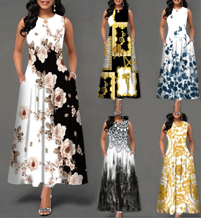 Frauen neue lose Blumen Vintage Loch Rüschen Befree Kleid große große Sommer Camis Party elegante Maxikleider plus Größen