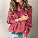 Autumn Winter Fashion Women Elegant Solid Casual Long Sleeve Street Sweatshirt High Collar Pullover Thin Top Female