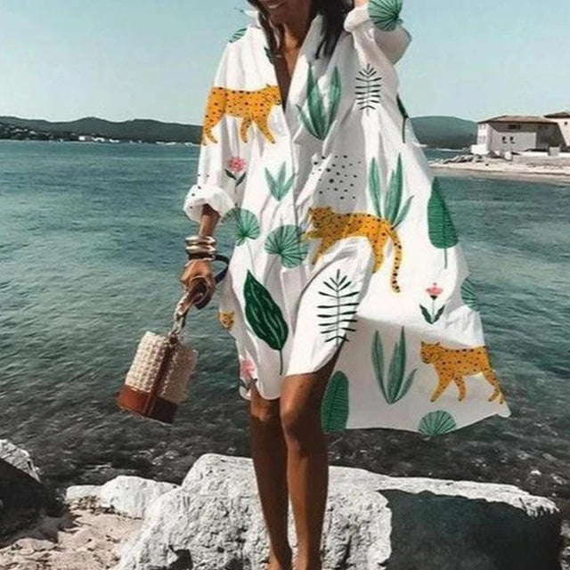 Übergroße lose beiläufige ästhetische Sommerkleider 2022 Sexy Strandhemdkleid New Bohemian Langarm Elegant Vestidos De Mujer