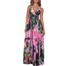 Damen Sling Floral Lange Kleider Ankunft Sommer Boho V-Ausschnitt Ärmellos Party Strand Floarl Print Maxikleid Lässiges Sommerkleid