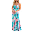 Damen Sling Floral Lange Kleider Ankunft Sommer Boho V-Ausschnitt Ärmellos Party Strand Floarl Print Maxikleid Lässiges Sommerkleid