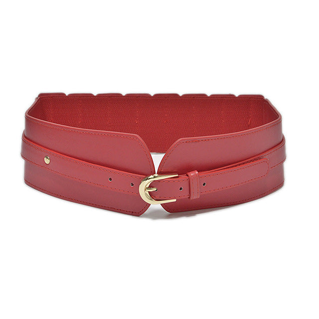 Luxury ladies wide belt elastic vintage buckle leather wide fashion wild pin buckle women&