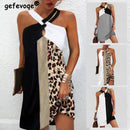 Sexy Neckholder Leopard Patchwork Druck Minikleid Ärmellos Strand Lässige Sommerkleider Frau 2022 Übergroße Lose Tuniken