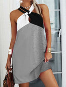 Sexy Neckholder Leopard Patchwork Druck Minikleid Ärmellos Strand Lässige Sommerkleider Frau 2022 Übergroße Lose Tuniken