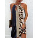 Sexy Neckholder Leopard Patchwork Druck Minikleid Ärmellos Strand Lässige Sommerkleider Frau 2022 Übergroße Lose Tuniken