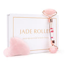 Natürliches Gesichtsmassagegerät Gesichtsroller Gua Sha Schaber Doppelköpfe Jadestein Roller Hautpflege Rosenquarz Massage für Gesicht Körper